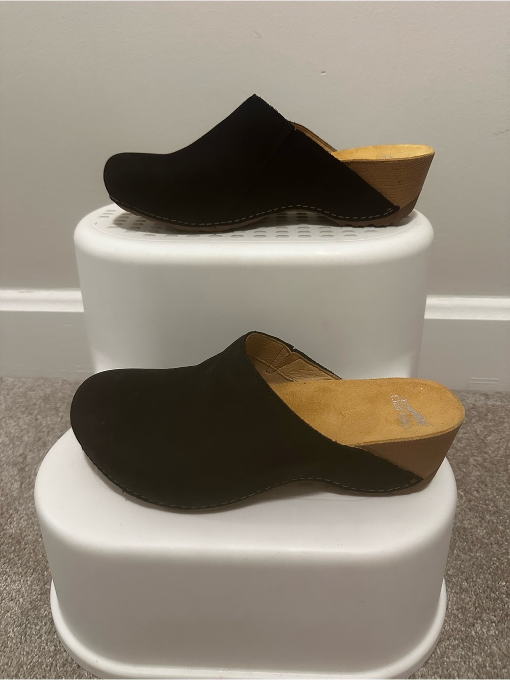 Dansko Black Suede Wedge Clogs - Women's Slip-On Comfort